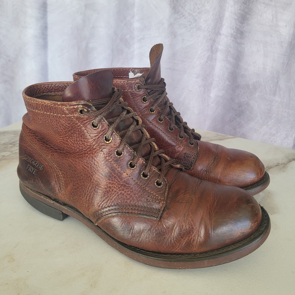 Frye Prison Boots Men's Size 8.5 M Plain Toe Cognac
